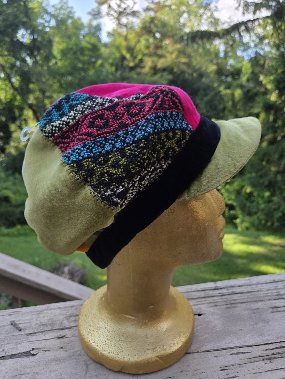 Colorblock Bohemian Newsboy Cap - Pink, Teal, Olive, Black